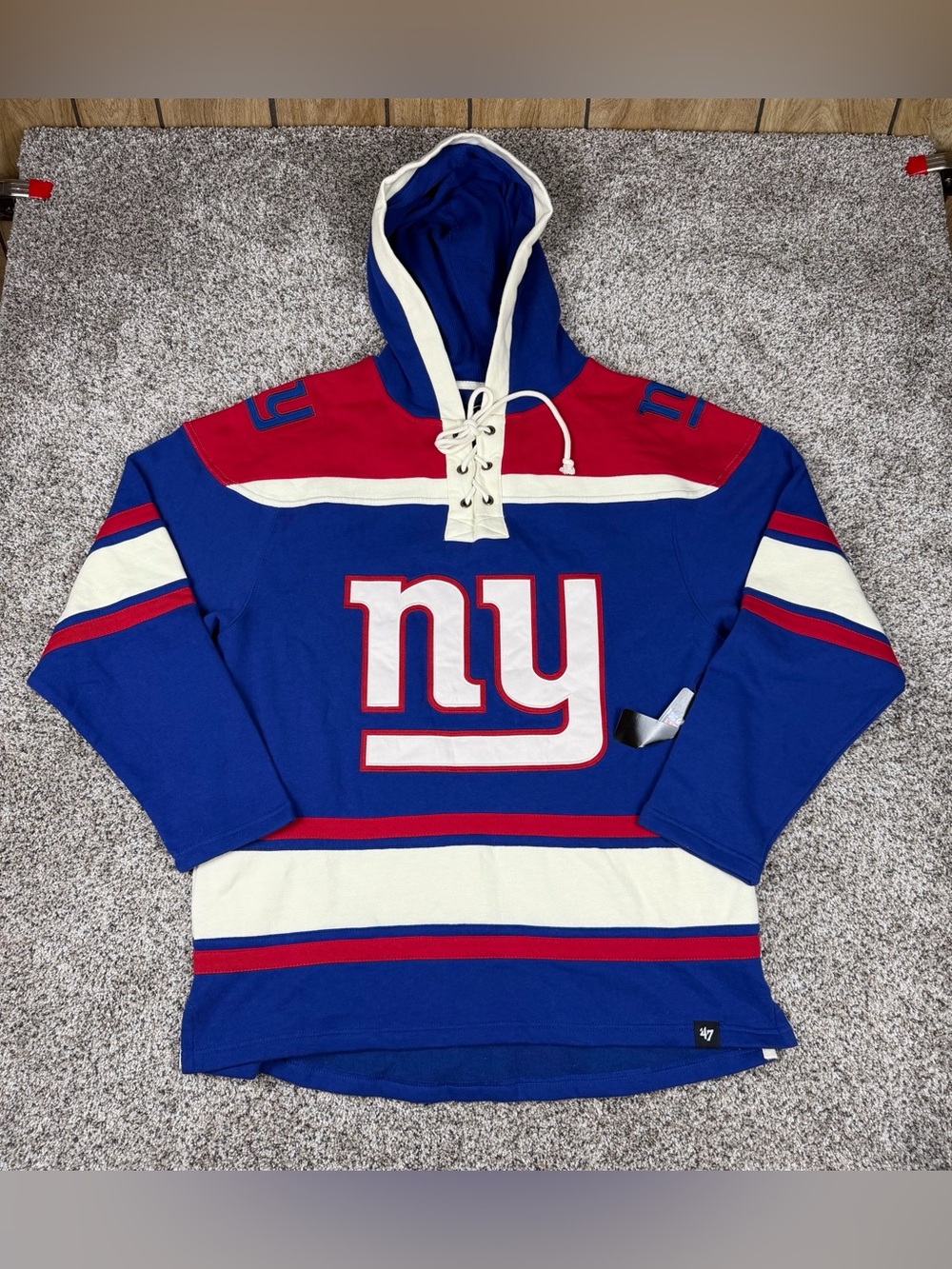 New Sz Large Men’s ‘47 Brand NFL New York Giants Pullover Lacer Hockey Hoodie